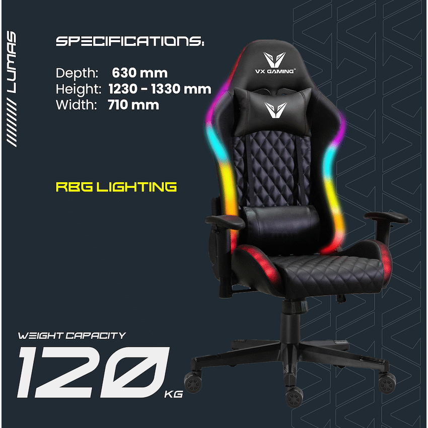 VX Gaming Furniture VX Gaming Lumas High-Back Gaming Chair with RGB Lights