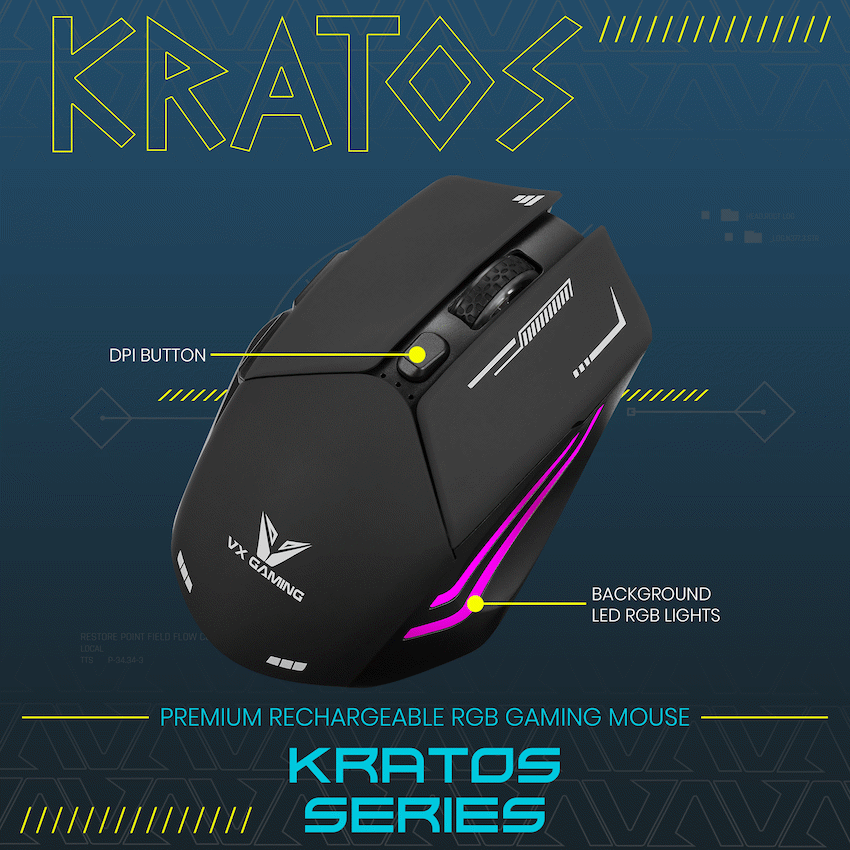 VX Gaming Gaming VX Gaming Kratos Series Wireless Rechargeable RGB Gaming Mouse