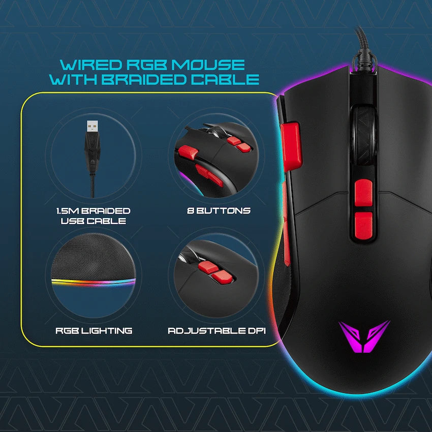 VX Gaming Gaming VX Gaming Morpheus Series Wired RGB Mouse with Braided Cable
